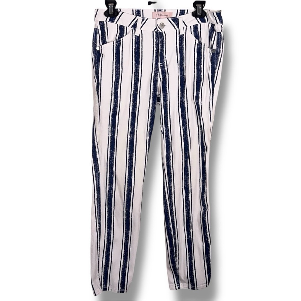 Size 6 Philosophy Brand Blue White Striped Skinny Jeans Stretch Soft
